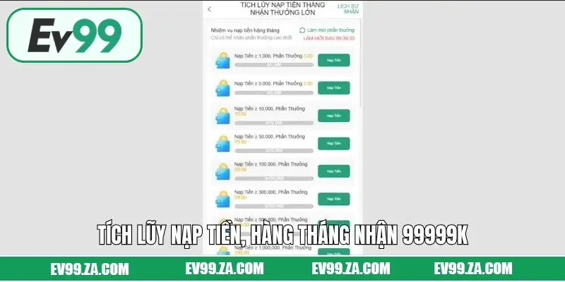 Tích lũy nạp tiền, hàng tháng nhận 99999K Tích lũy nạp tiền, hàng tháng nhận 99999K